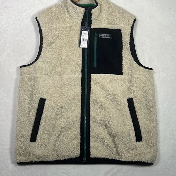 Vineyard Vines Vest Sherpa Fleece Deep Pile Stone Full Zip NWT Men Size XL - Picture 10 of 10